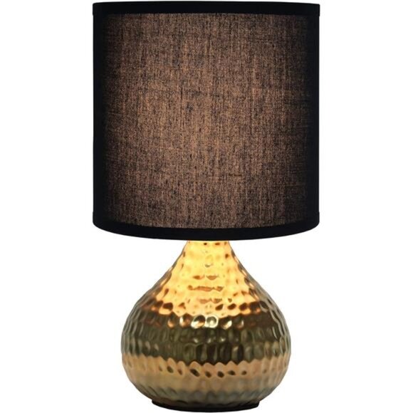 Gold hammered table lamp small black shade nightstand light modern home decor - Picture 5 of 7